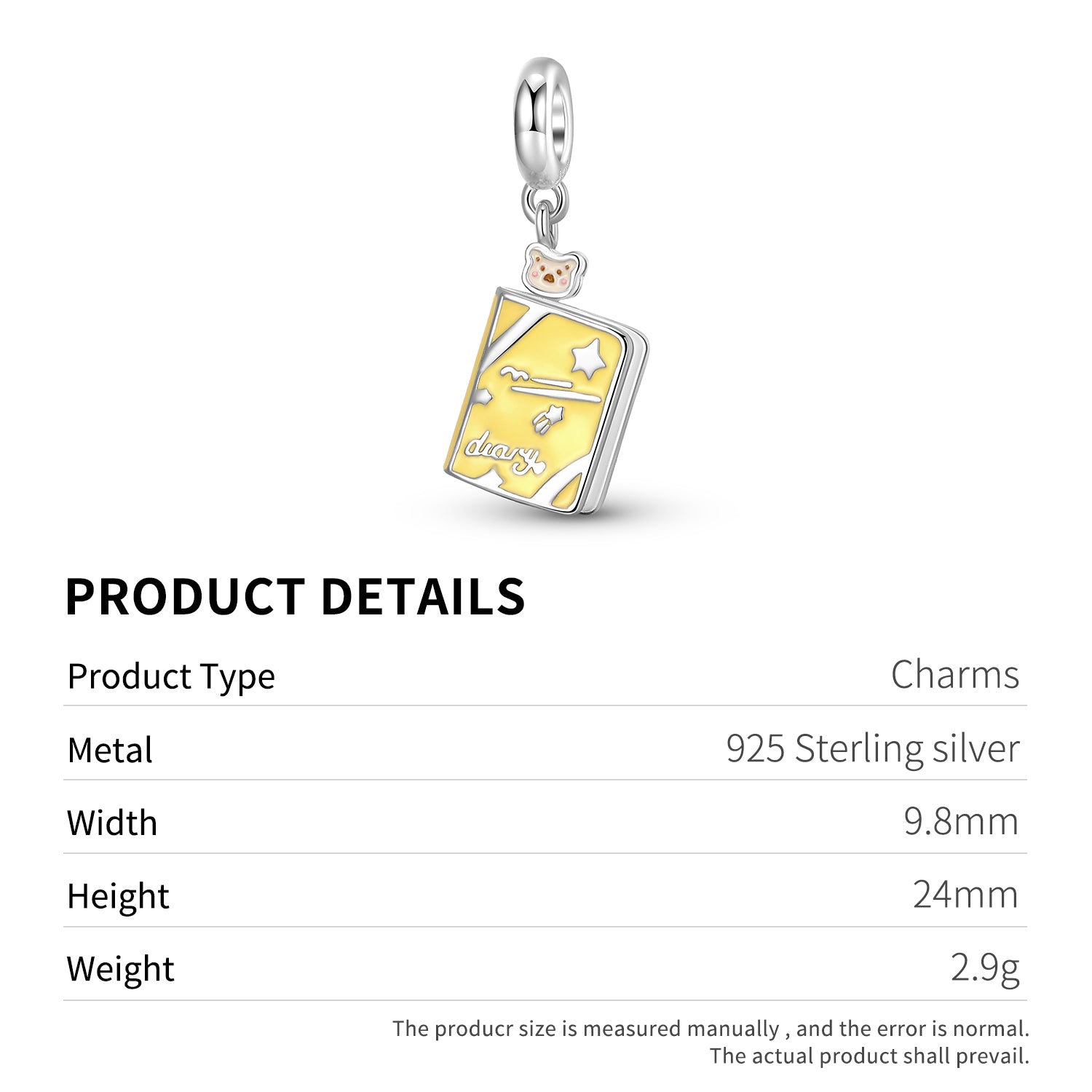 925 Sterling Silver Pendant Book With Electroplated Gold Plating And Epoxy Inlay Featuring Artificial Zircon Stone, 1 Piece