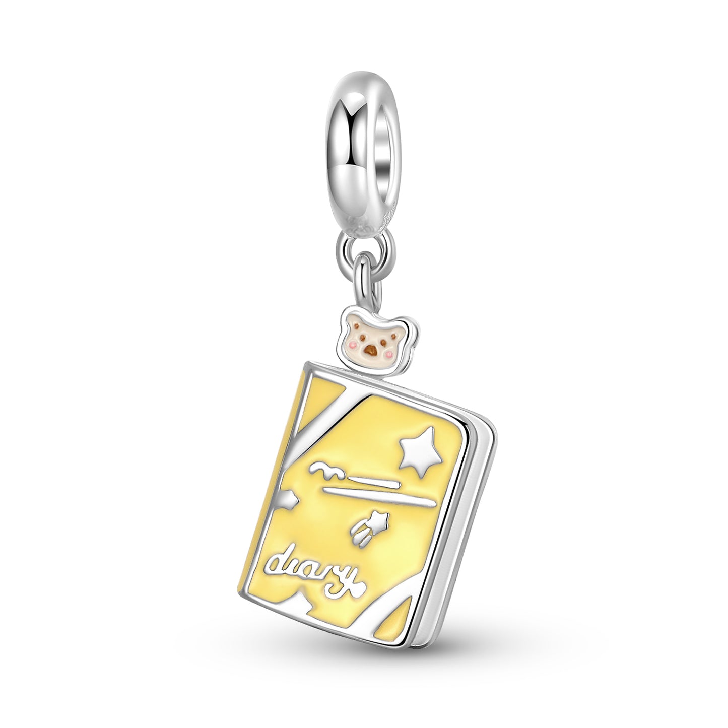925 Sterling Silver Pendant Book With Electroplated Gold Plating And Epoxy Inlay Featuring Artificial Zircon Stone, 1 Piece