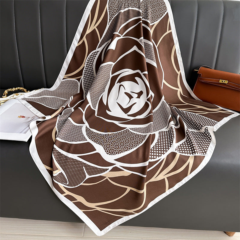 Silk Scarf In Wine Red Featuring Printing And Lines, Made Of Polyester, Perfect For Autumn