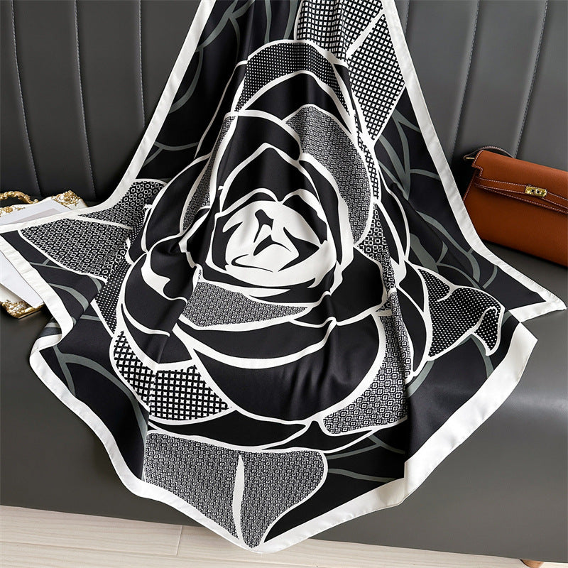 Silk Scarf In Wine Red Featuring Printing And Lines, Made Of Polyester, Perfect For Autumn