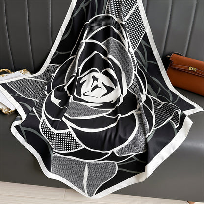 Silk Scarf In Wine Red Featuring Printing And Lines, Made Of Polyester, Perfect For Autumn