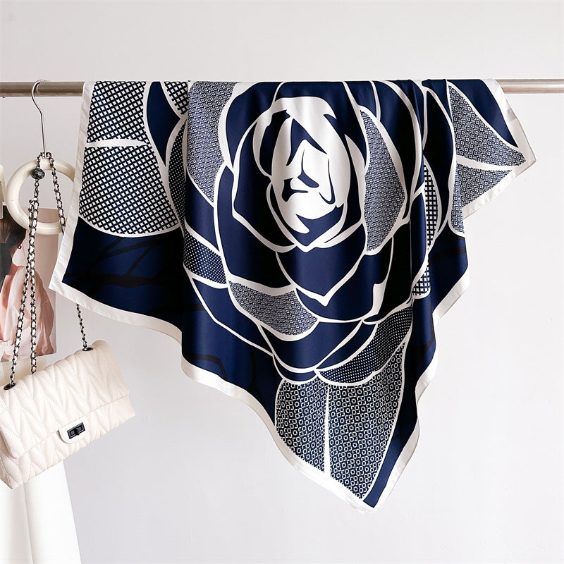 Silk Scarf In Wine Red Featuring Printing And Lines, Made Of Polyester, Perfect For Autumn