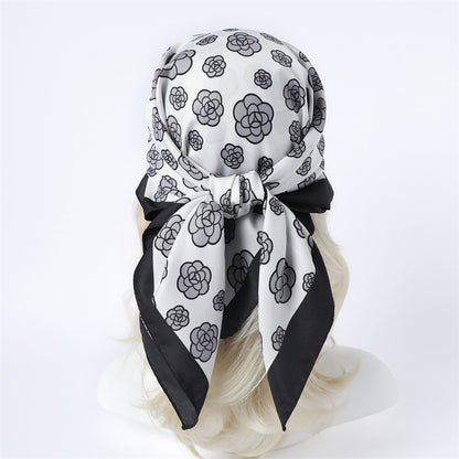 Silk Scarf In Wine Red Featuring Printing And Lines, Made Of Polyester, Perfect For Autumn