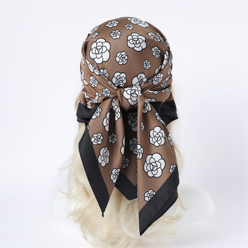 Silk Scarf In Wine Red Featuring Printing And Lines, Made Of Polyester, Perfect For Autumn