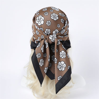 Silk Scarf In Wine Red Featuring Printing And Lines, Made Of Polyester, Perfect For Autumn