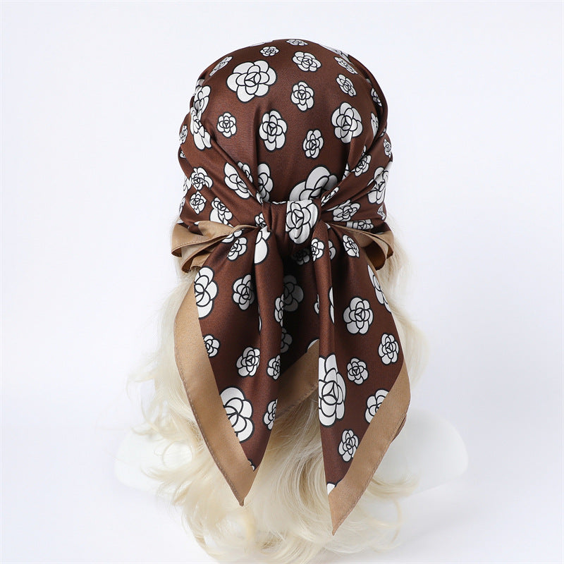 Silk Scarf In Wine Red Featuring Printing And Lines, Made Of Polyester, Perfect For Autumn
