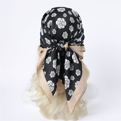 Silk Scarf In Wine Red Featuring Printing And Lines, Made Of Polyester, Perfect For Autumn