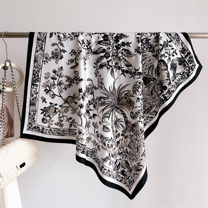 Silk Scarf In Wine Red Featuring Printing And Lines, Made Of Polyester, Perfect For Autumn