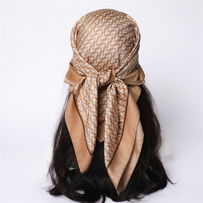 Silk Scarf In Wine Red Featuring Printing And Lines, Made Of Polyester, Perfect For Autumn