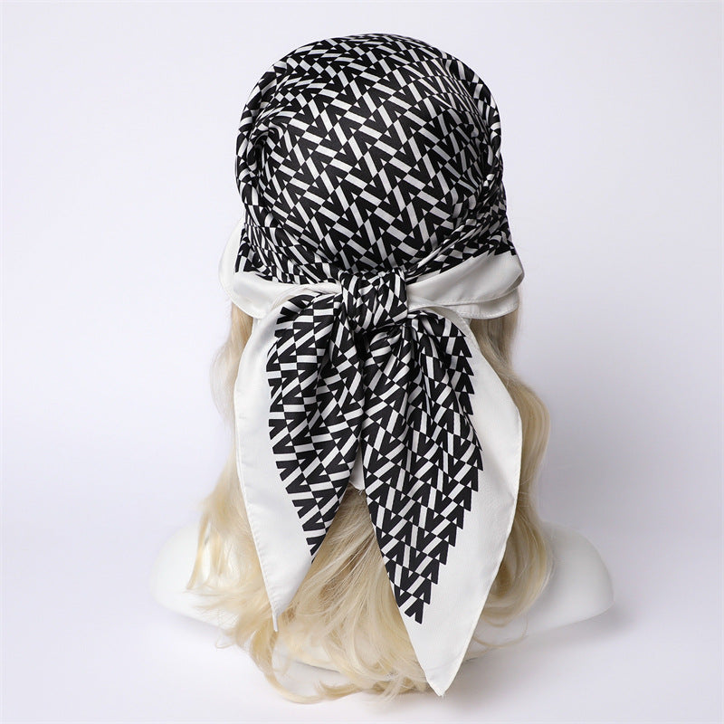 Silk Scarf In Wine Red Featuring Printing And Lines, Made Of Polyester, Perfect For Autumn