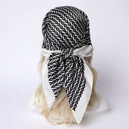Silk Scarf In Wine Red Featuring Printing And Lines, Made Of Polyester, Perfect For Autumn