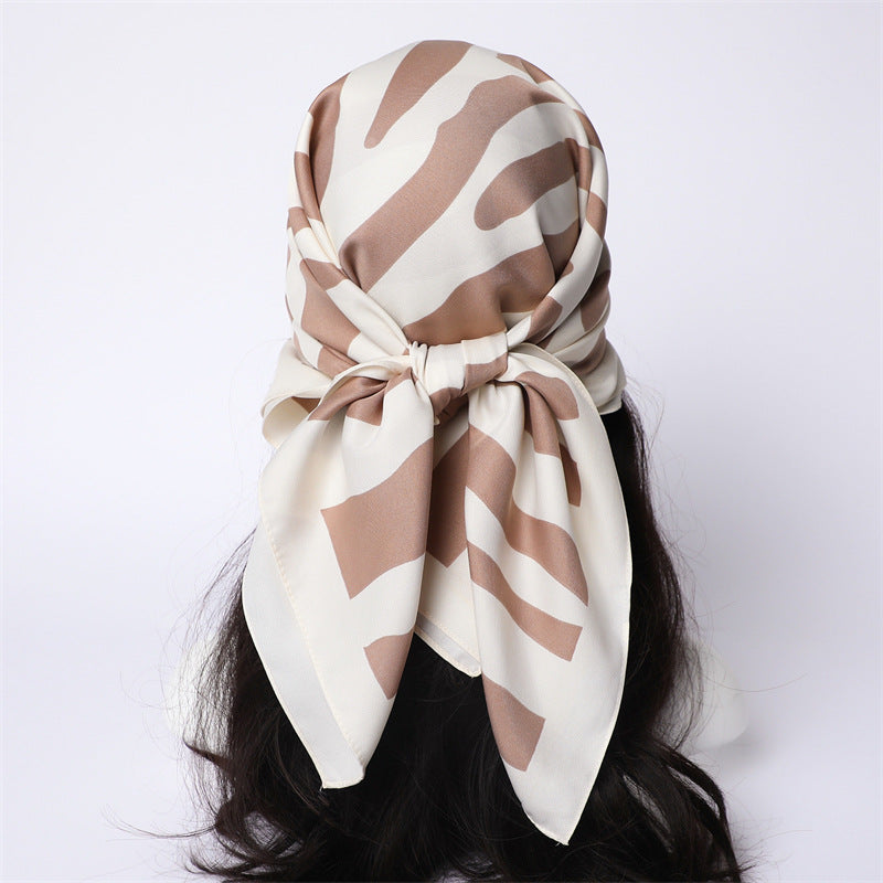 Silk Scarf In Wine Red Featuring Printing And Lines, Made Of Polyester, Perfect For Autumn