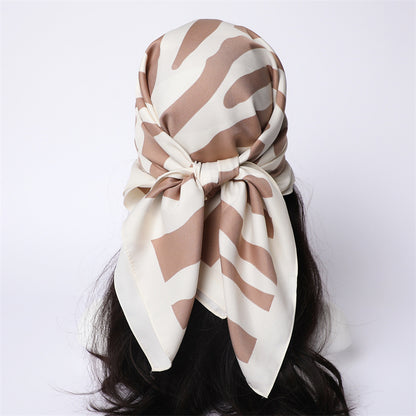 Silk Scarf In Wine Red Featuring Printing And Lines, Made Of Polyester, Perfect For Autumn