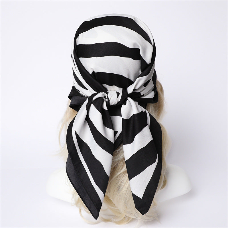Silk Scarf In Wine Red Featuring Printing And Lines, Made Of Polyester, Perfect For Autumn