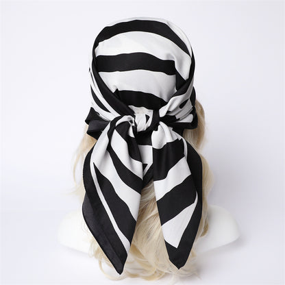 Silk Scarf In Wine Red Featuring Printing And Lines, Made Of Polyester, Perfect For Autumn