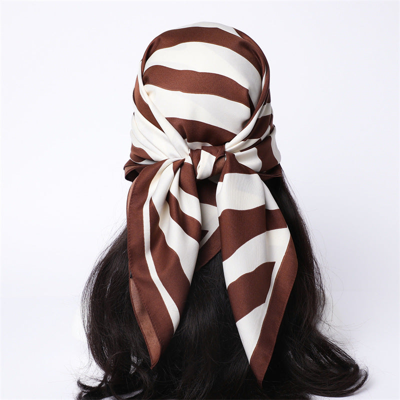 Silk Scarf In Wine Red Featuring Printing And Lines, Made Of Polyester, Perfect For Autumn