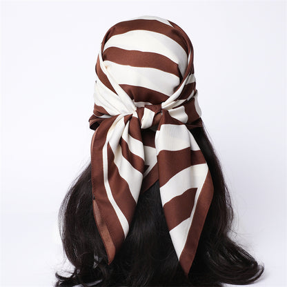 Silk Scarf In Wine Red Featuring Printing And Lines, Made Of Polyester, Perfect For Autumn