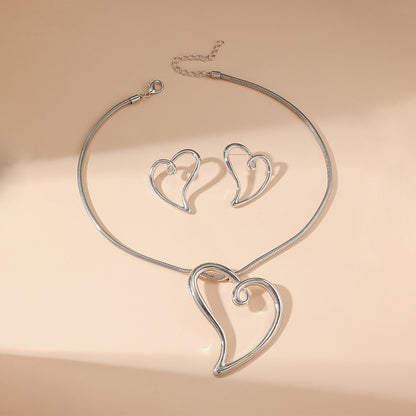 Metal Heart Necklace Earrings Set For Women Minimalist Simple Jewelry Accessories Floral Glass Inlay