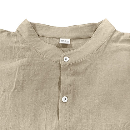 Men's Casual Khaki Linen Shorts Co-ord Set With V Neck Long Sleeve Top And Shorts