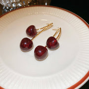 24#Silver Needle Cherry Resin Stud Earrings