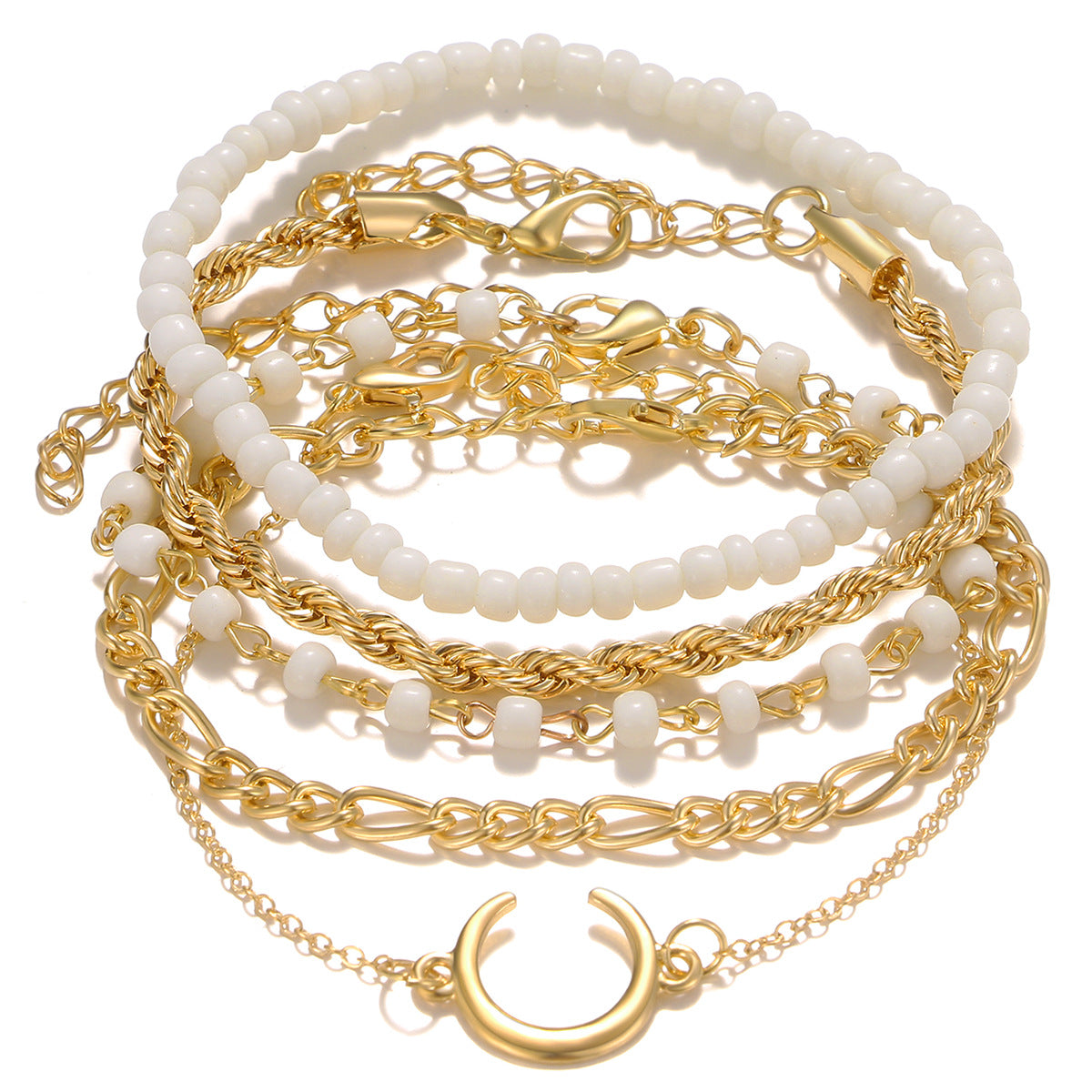 Geometric Jewelry Set For Women With KC Golden Plated Alloy And Zircon, Featuring 0.01µm Plating And Slider Chain