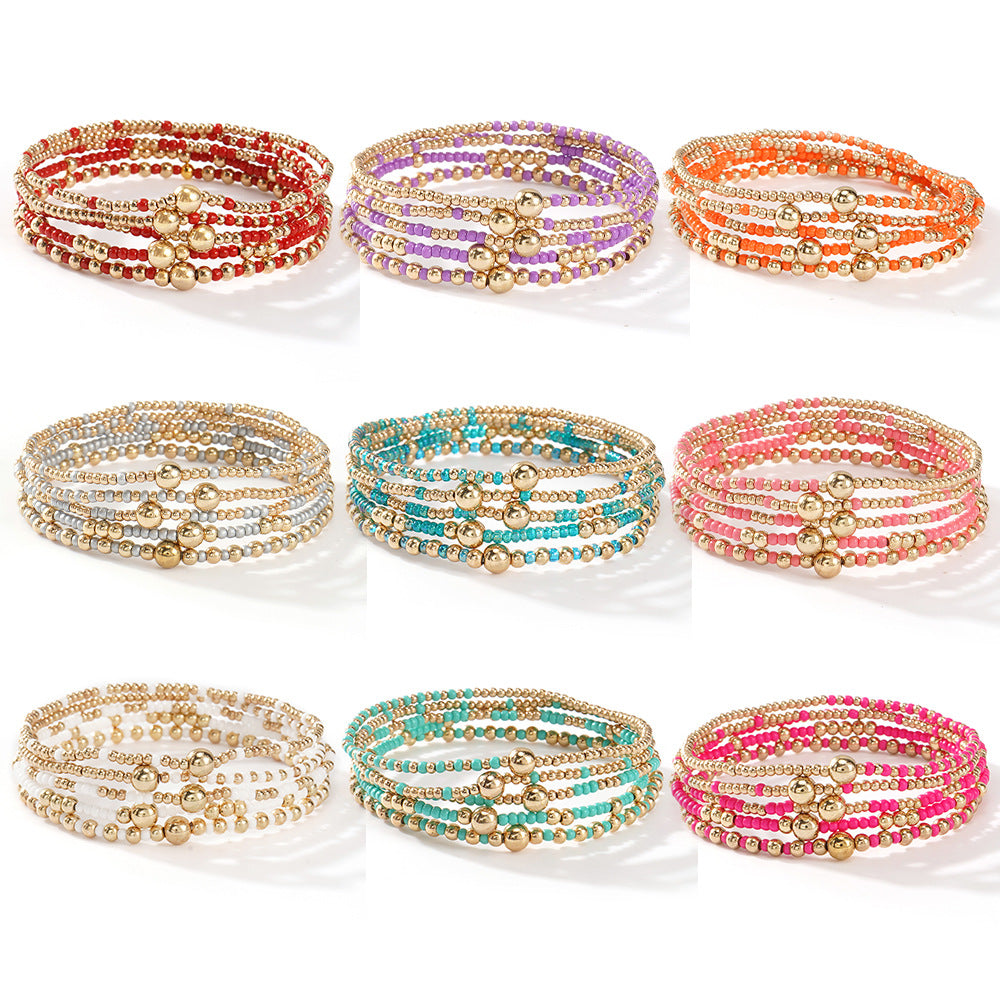 Gold Beaded Bracelet Set Suitable For Girls Handmade Friendship Style Daily Wear Jewelry Sweet Style Round And Laser Customization