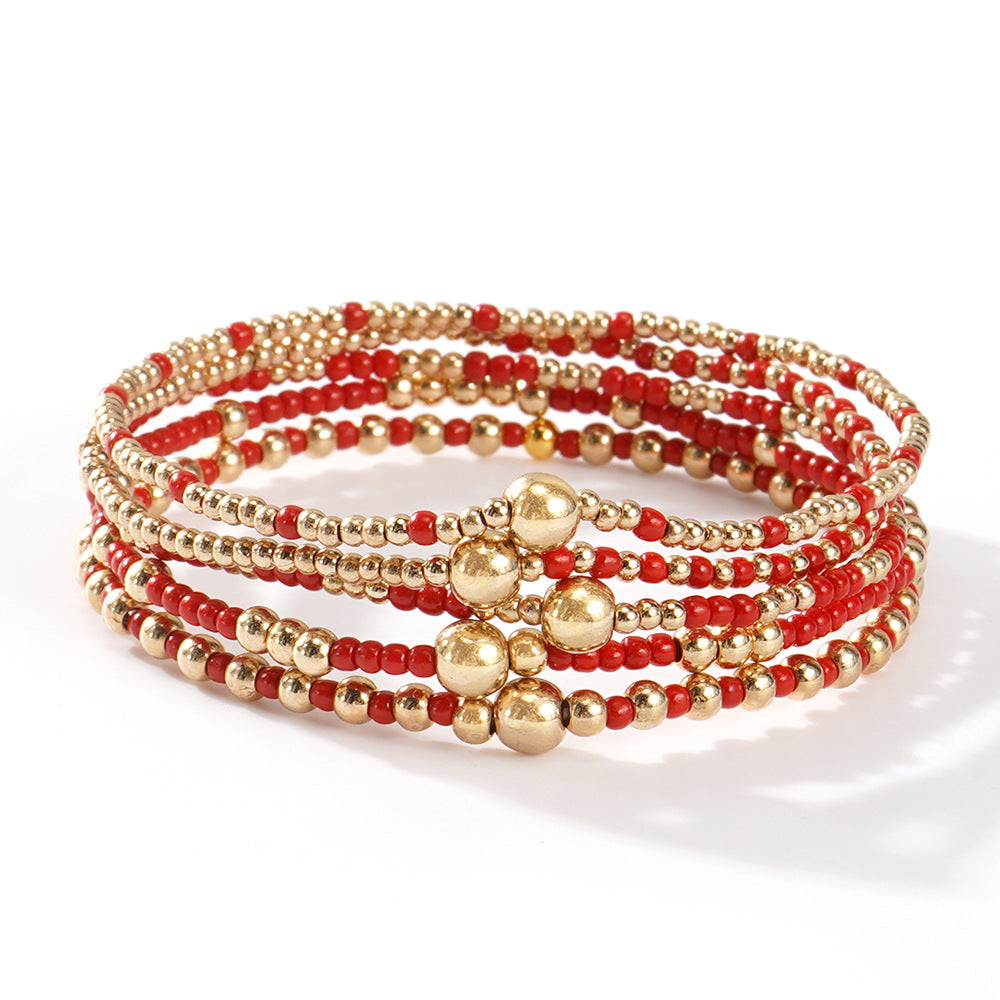 Gold Beaded Bracelet Set Suitable For Girls Handmade Friendship Style Daily Wear Jewelry Sweet Style Round And Laser Customization