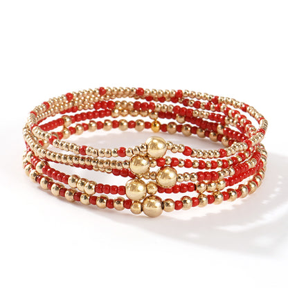 Gold Beaded Bracelet Set Suitable For Girls Handmade Friendship Style Daily Wear Jewelry Sweet Style Round And Laser Customization