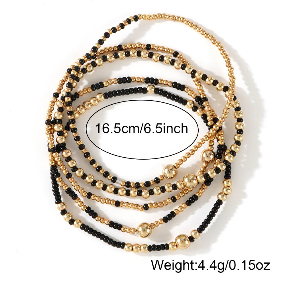 Gold Beaded Bracelet Set Suitable For Girls Handmade Friendship Style Daily Wear Jewelry Sweet Style Round And Laser Customization
