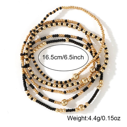 Gold Beaded Bracelet Set Suitable For Girls Handmade Friendship Style Daily Wear Jewelry Sweet Style Round And Laser Customization