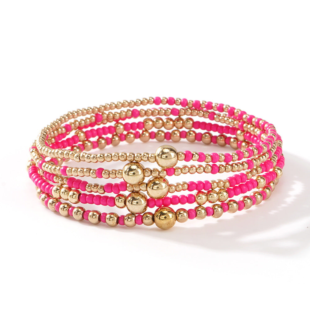 Gold Beaded Bracelet Set Suitable For Girls Handmade Friendship Style Daily Wear Jewelry Sweet Style Round And Laser Customization
