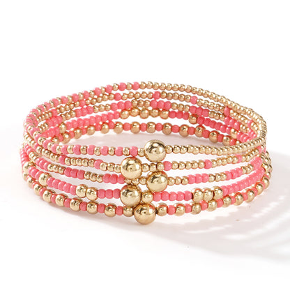 Gold Beaded Bracelet Set Suitable For Girls Handmade Friendship Style Daily Wear Jewelry Sweet Style Round And Laser Customization