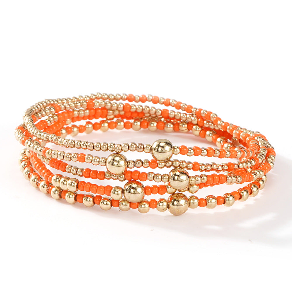 Gold Beaded Bracelet Set Suitable For Girls Handmade Friendship Style Daily Wear Jewelry Sweet Style Round And Laser Customization