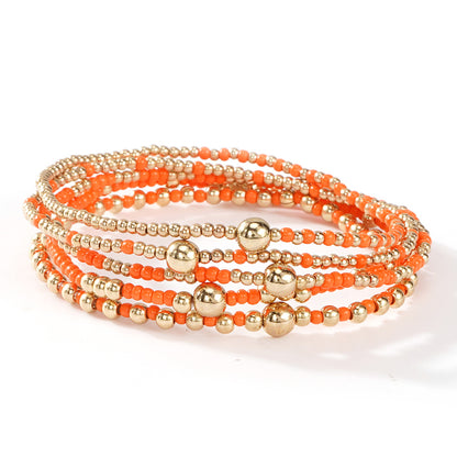 Gold Beaded Bracelet Set Suitable For Girls Handmade Friendship Style Daily Wear Jewelry Sweet Style Round And Laser Customization