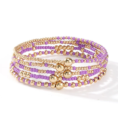 Gold Beaded Bracelet Set Suitable For Girls Handmade Friendship Style Daily Wear Jewelry Sweet Style Round And Laser Customization