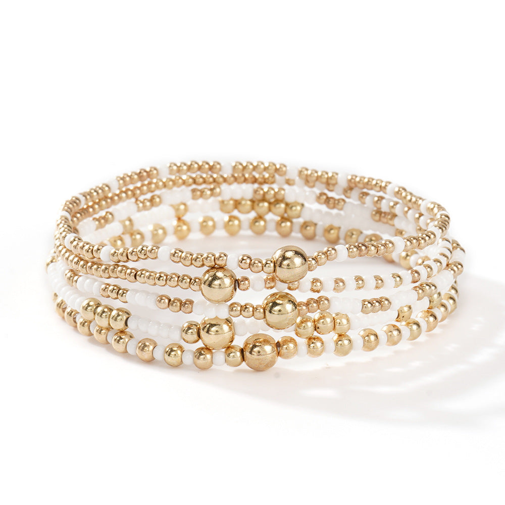 Gold Beaded Bracelet Set Suitable For Girls Handmade Friendship Style Daily Wear Jewelry Sweet Style Round And Laser Customization