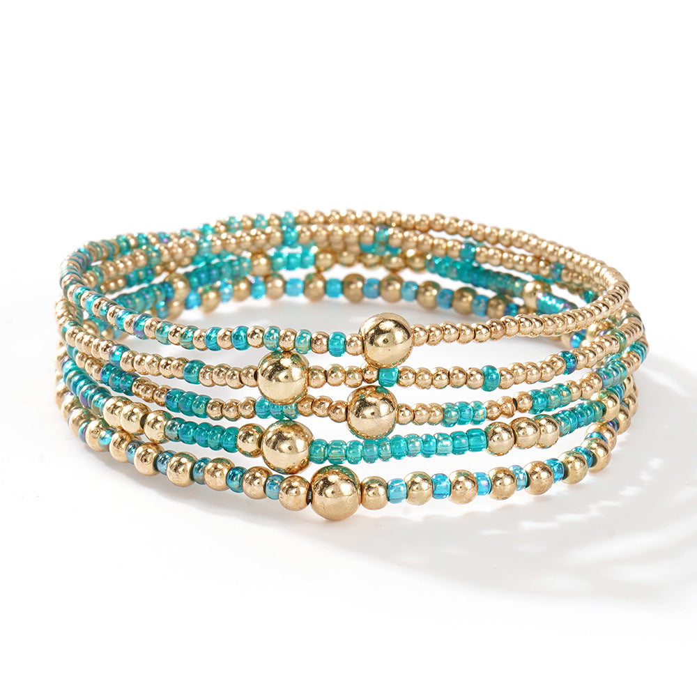 Gold Beaded Bracelet Set Suitable For Girls Handmade Friendship Style Daily Wear Jewelry Sweet Style Round And Laser Customization