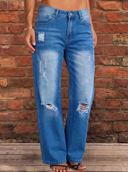 High Waisted Wide Leg Buttoned Hollow Pockets Split-Joint Jean Pants Bottoms