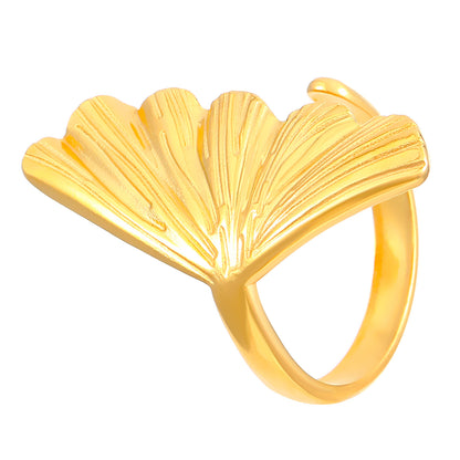 Ocean Pattern Open Ring In Steel Color, Marine Style, 1 Piece