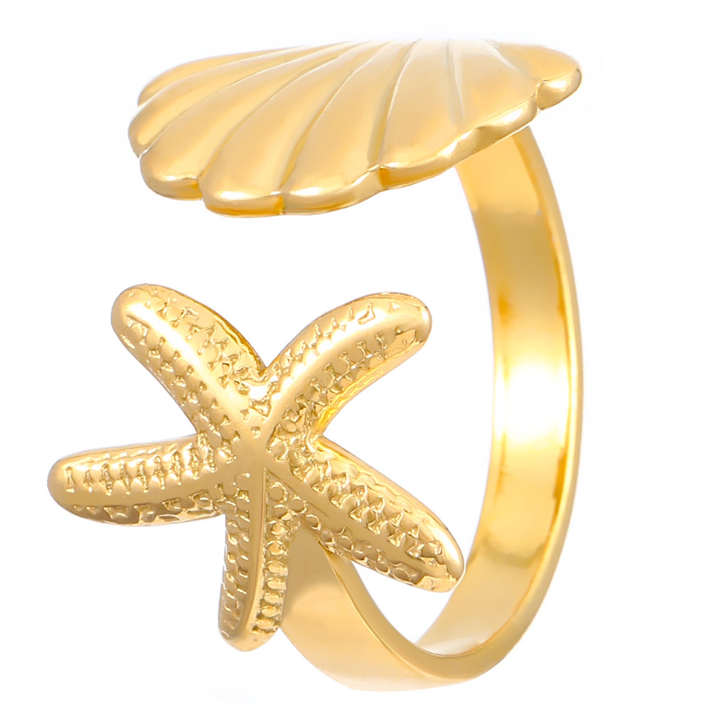 Ocean Pattern Open Ring In Steel Color, Marine Style, 1 Piece