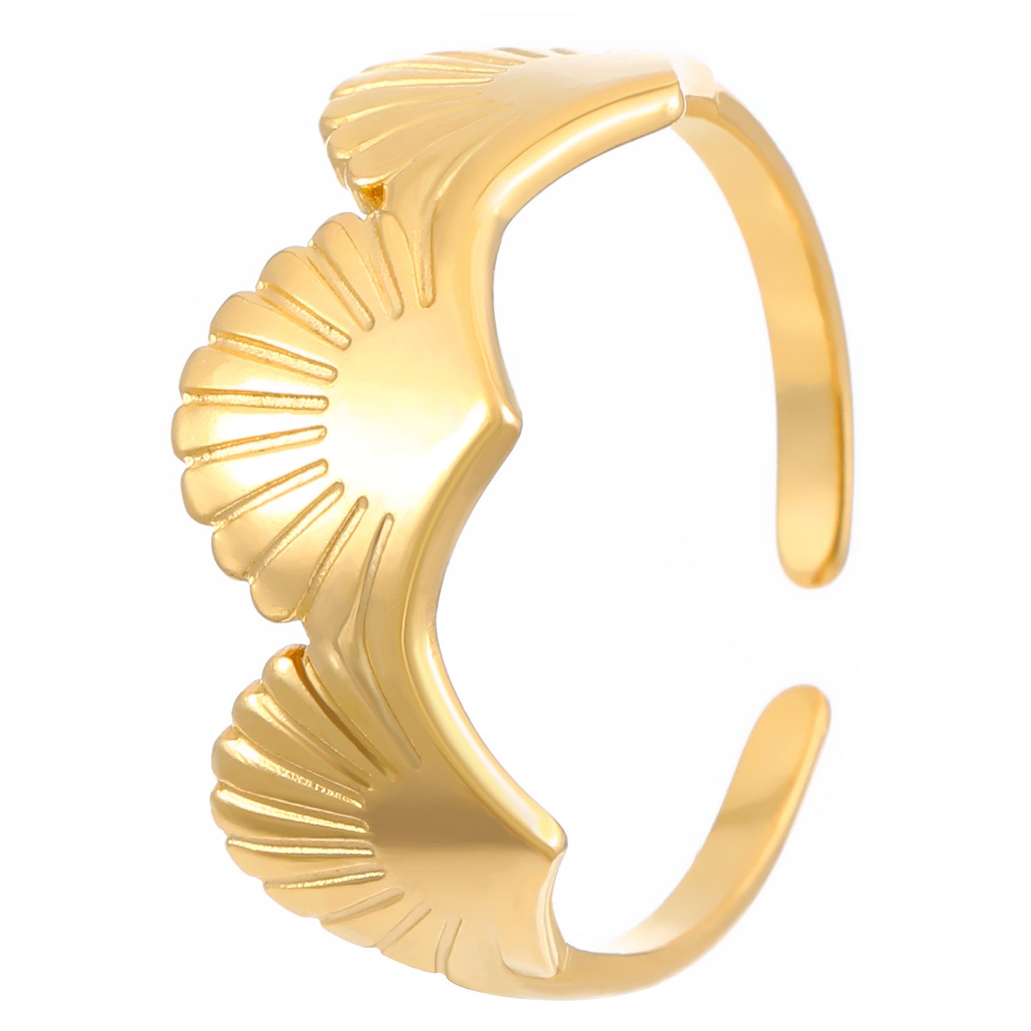 Ocean Pattern Open Ring In Steel Color, Marine Style, 1 Piece