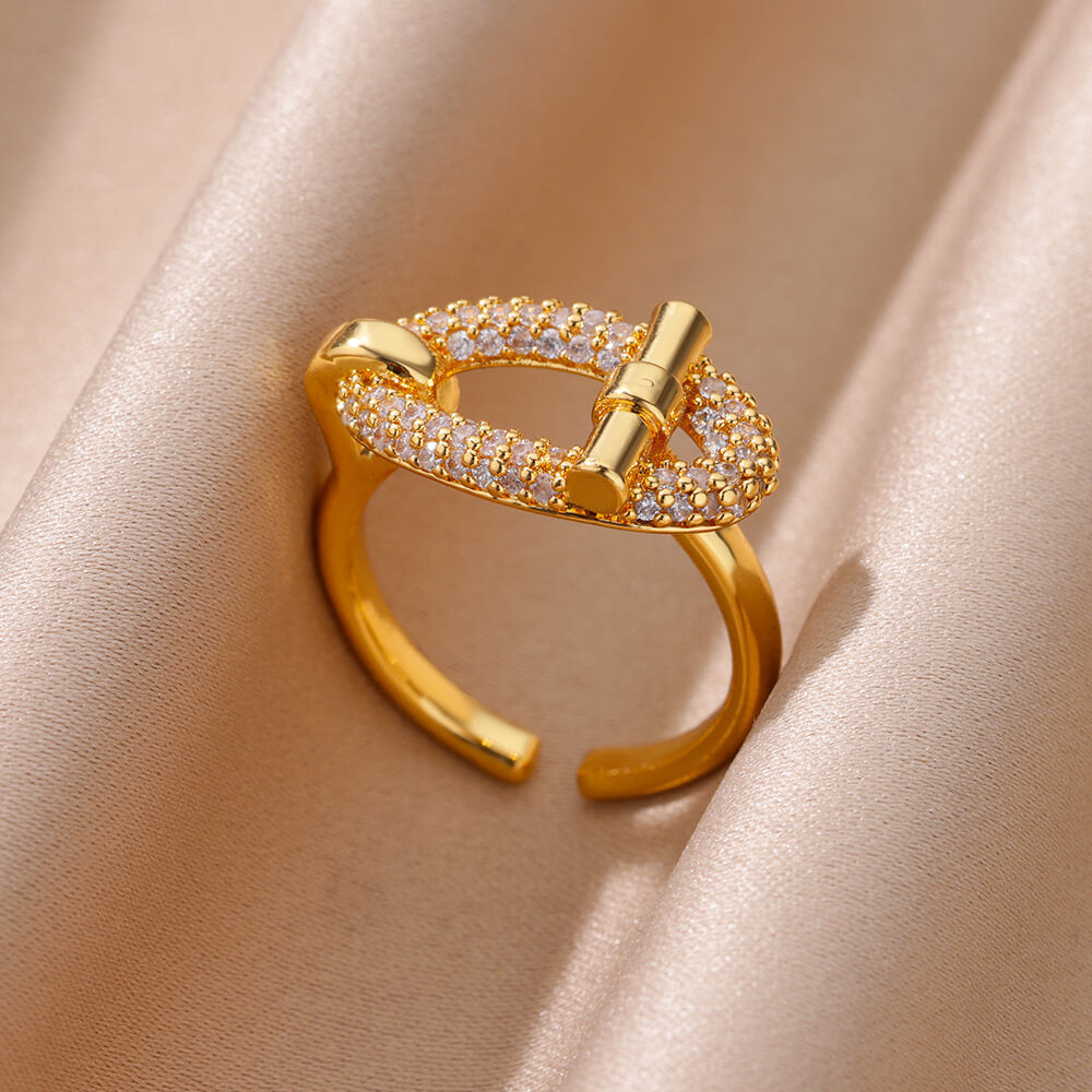 For Open Rings In Copper With 18K Real Gold Plated And Zircon Inlay, Golden Wedding Jewelry Accessory