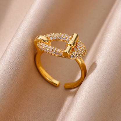 For Open Rings In Copper With 18K Real Gold Plated And Zircon Inlay, Golden Wedding Jewelry Accessory