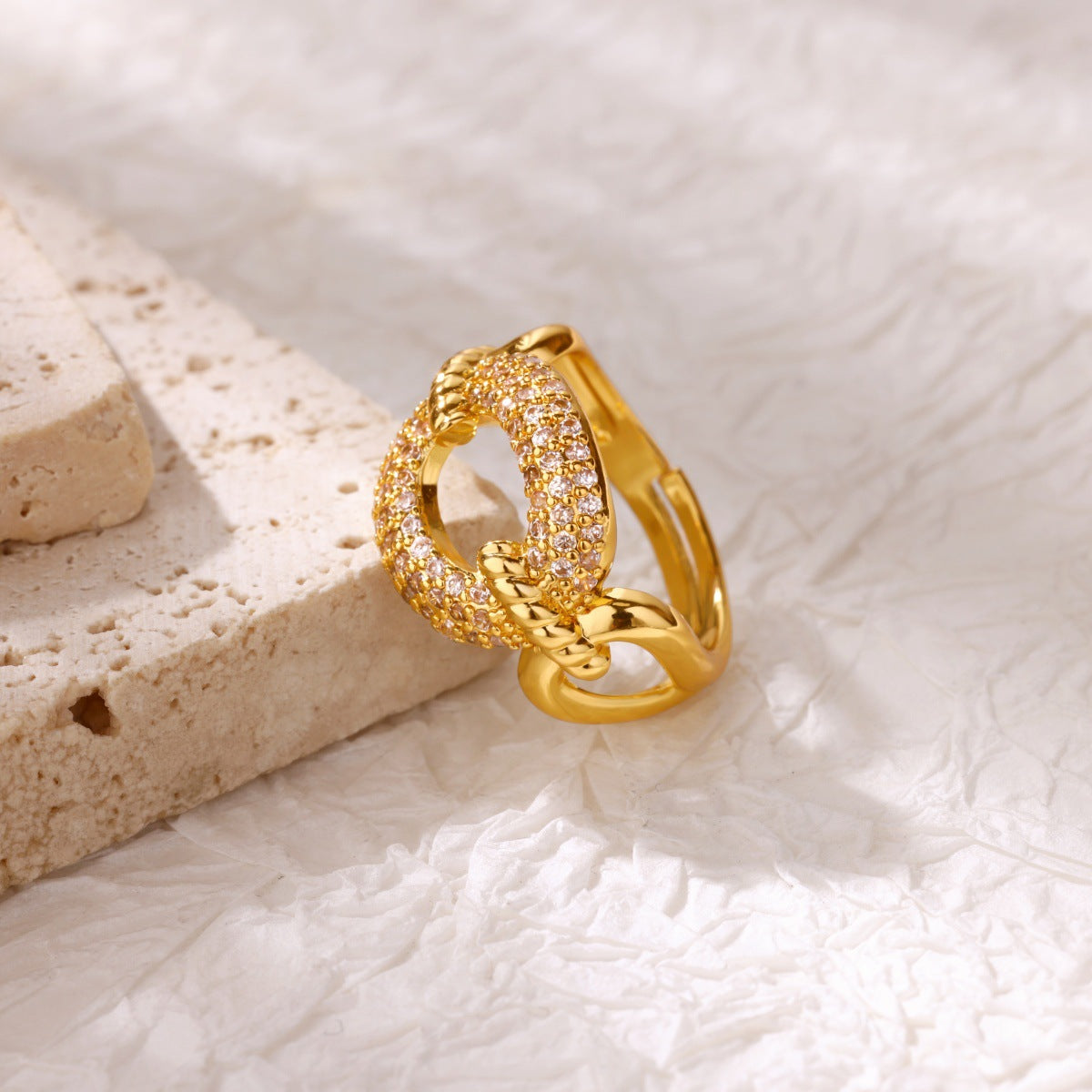 For Open Rings In Copper With 18K Real Gold Plated And Zircon Inlay, Golden Wedding Jewelry Accessory