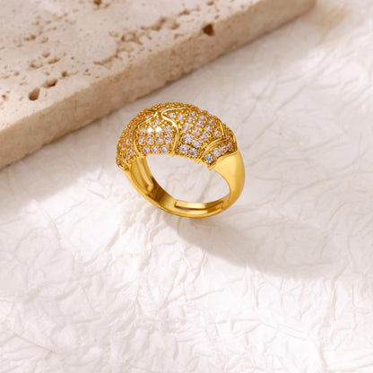 For Open Rings In Copper With 18K Real Gold Plated And Zircon Inlay, Golden Wedding Jewelry Accessory