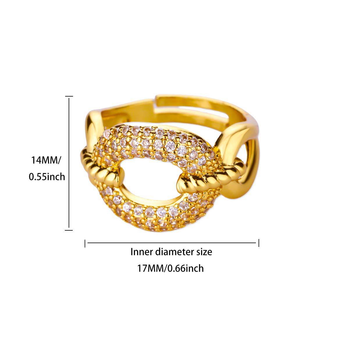 For Open Rings In Copper With 18K Real Gold Plated And Zircon Inlay, Golden Wedding Jewelry Accessory