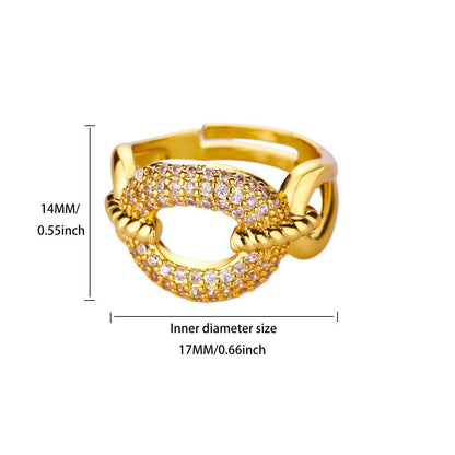 For Open Rings In Copper With 18K Real Gold Plated And Zircon Inlay, Golden Wedding Jewelry Accessory