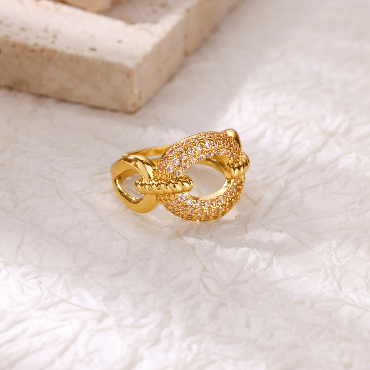 For Open Rings In Copper With 18K Real Gold Plated And Zircon Inlay, Golden Wedding Jewelry Accessory