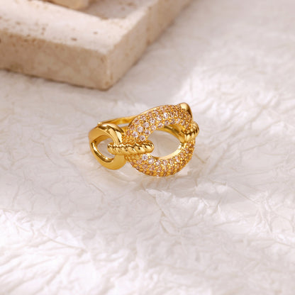 For Open Rings In Copper With 18K Real Gold Plated And Zircon Inlay, Golden Wedding Jewelry Accessory