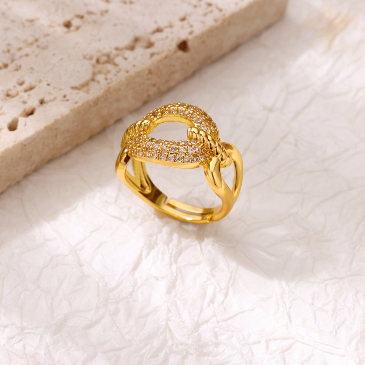 For Open Rings In Copper With 18K Real Gold Plated And Zircon Inlay, Golden Wedding Jewelry Accessory